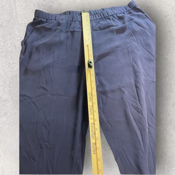NWT Eileen Fisher Silk Georgette Crepe Slouchy Ankle Pants Navy Blue L - Picture 3 of 9